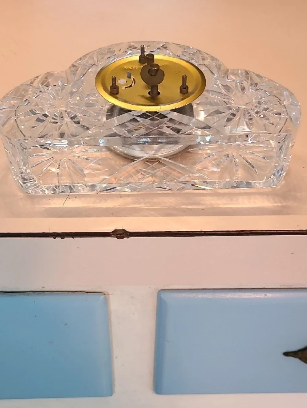 Clear Crystal Mantel Clock with Gold Accents